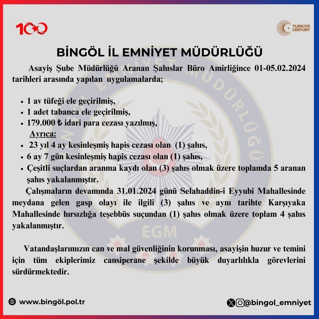 Bingöl’de aranan 5 şahıs yakalandı