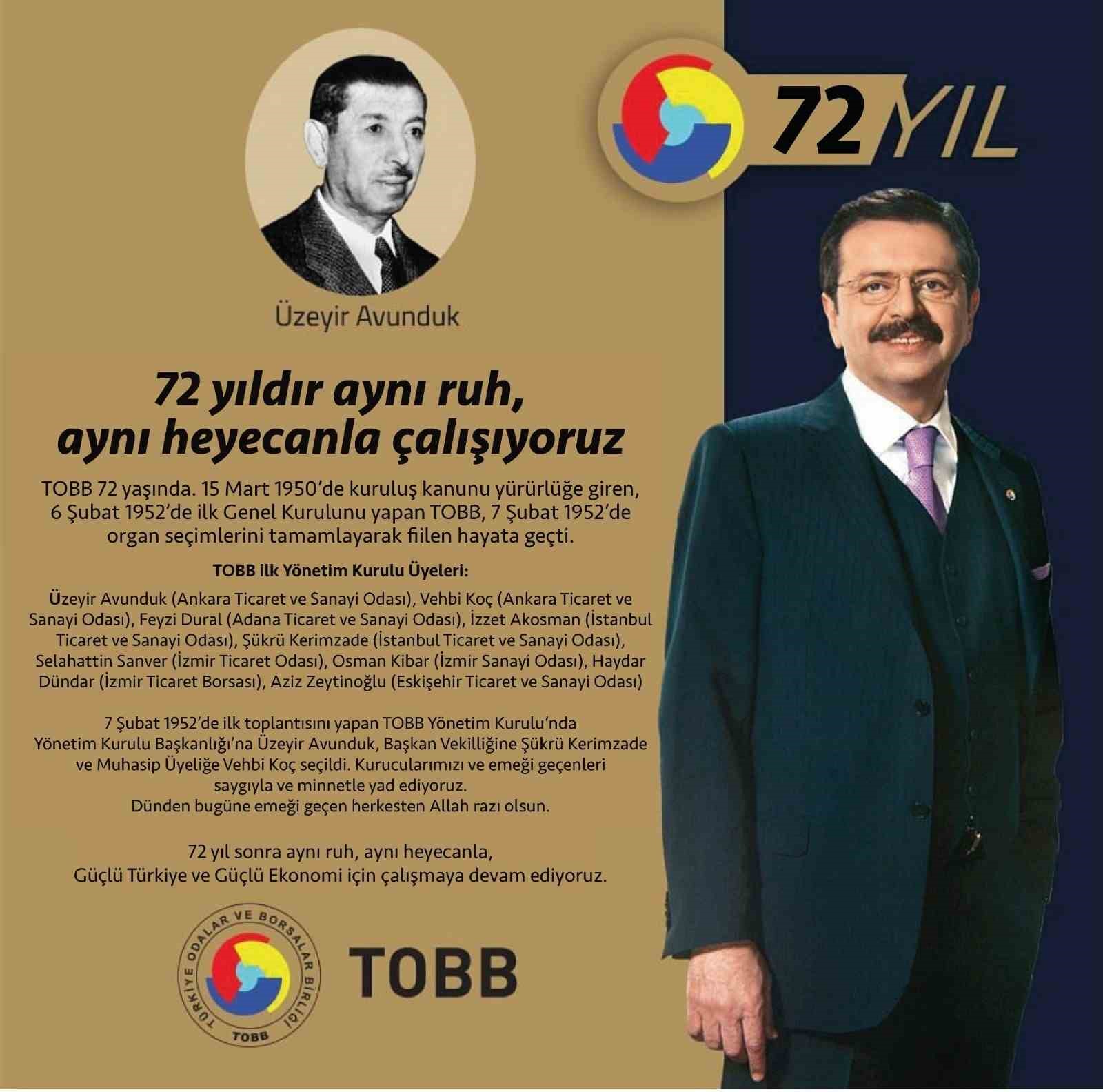Türkiye Odalar ve Borsalar Birliği 72 yaşında