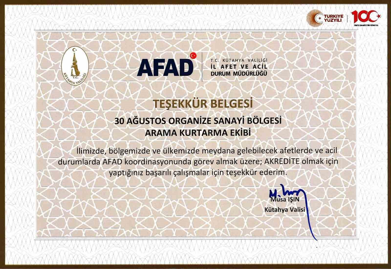 Kütahya 30 Ağustos OSB ile AFAD’ın akreditasyon çalışmaları
