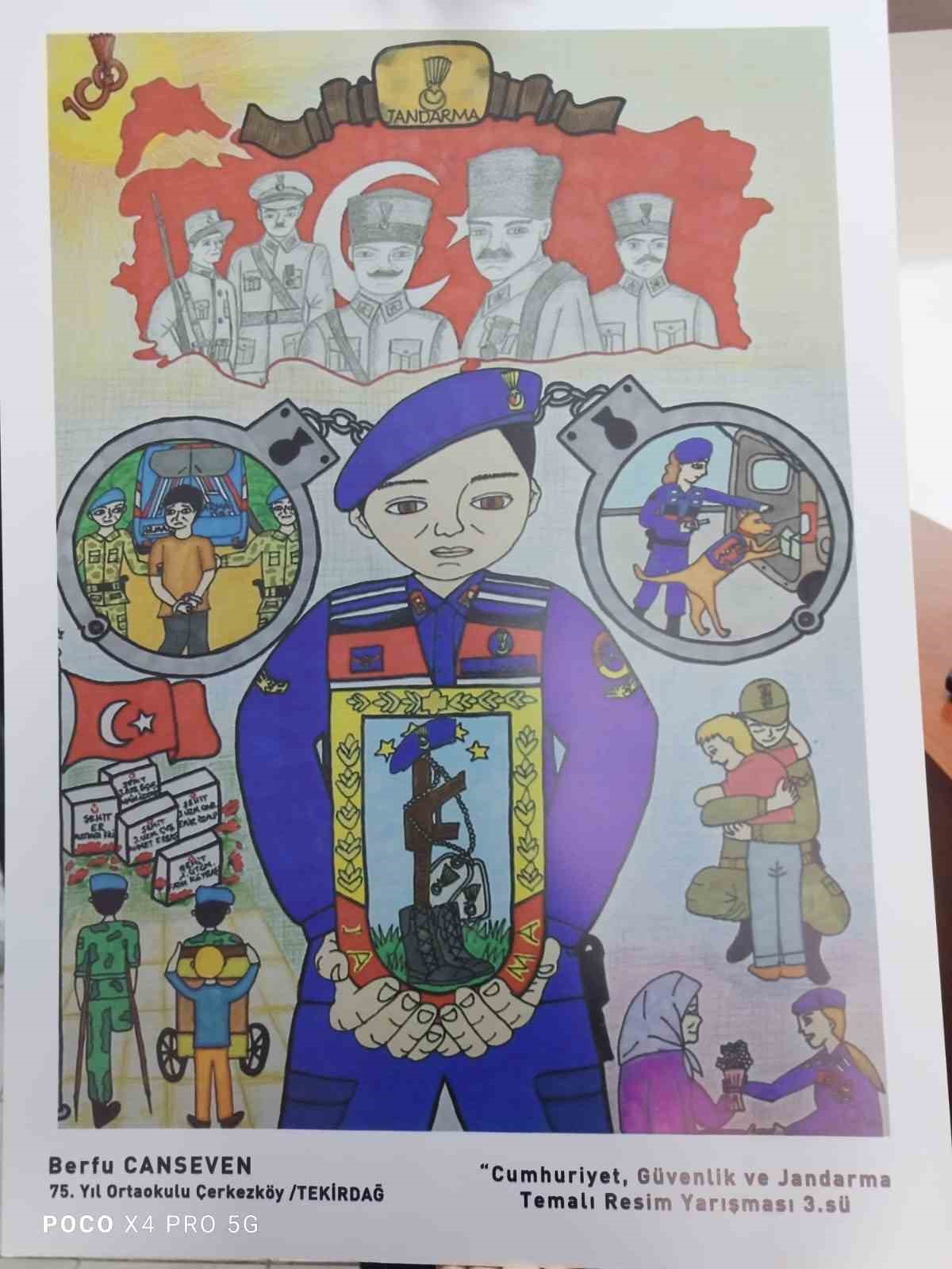 &Ccedil;izdiği jandarma resmiyle dereceye girdi
