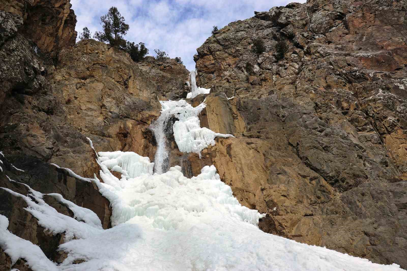 Gümüşhane’deki Durmuşlu Şelalesi buz tuttu