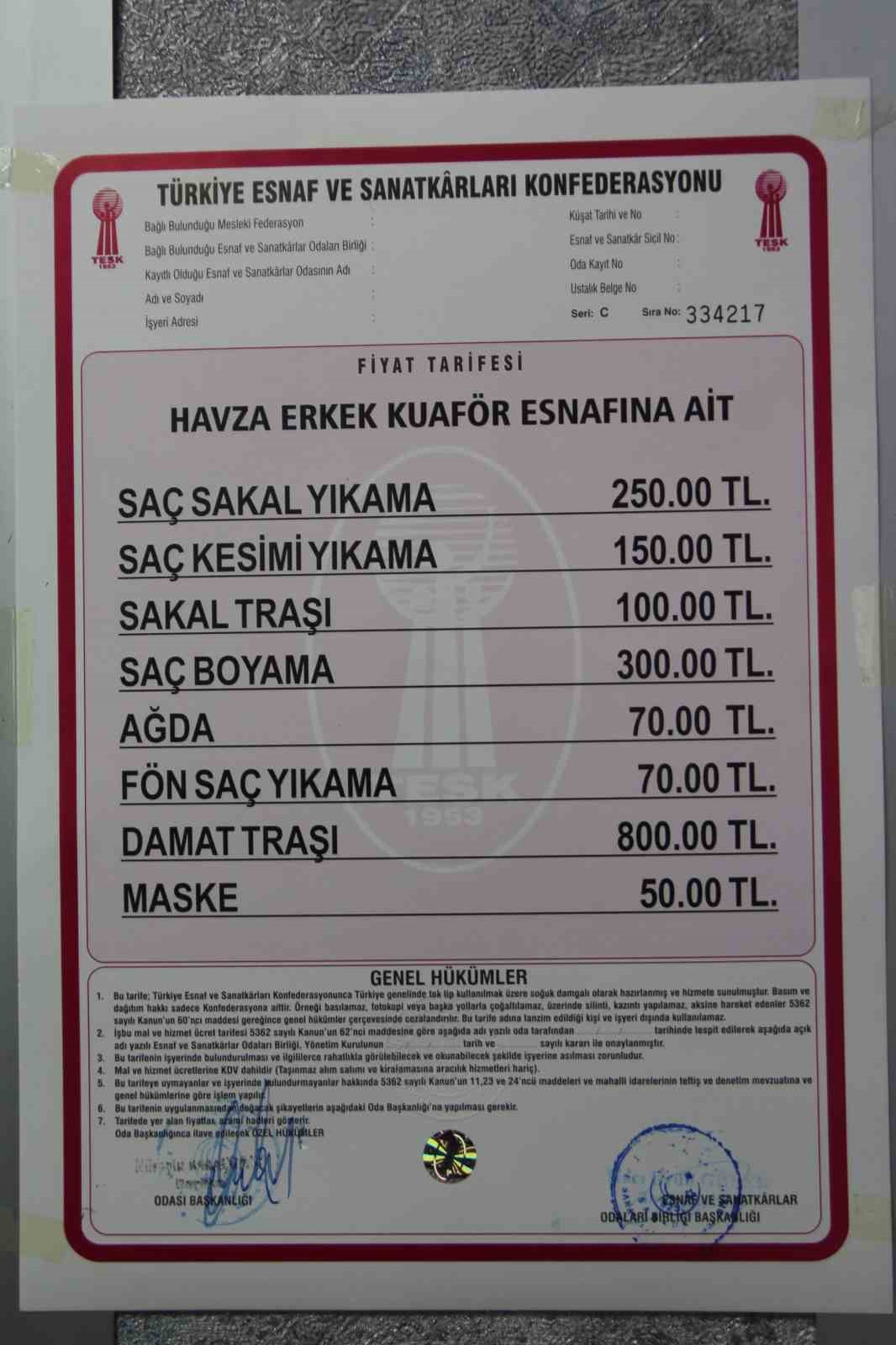 Havza’da berber ücretlerine zam