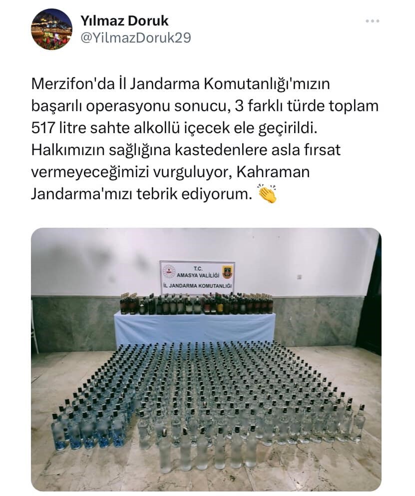 Amasya’da 517 litre sahte içki ele geçirildi
