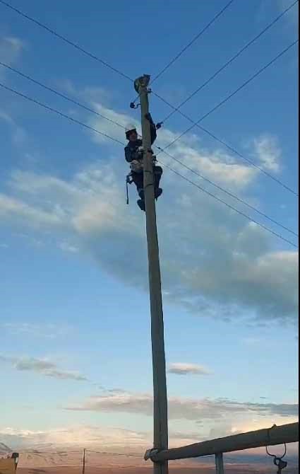 Kars’ta direkte mahsur kalan kedi kurtarıldı