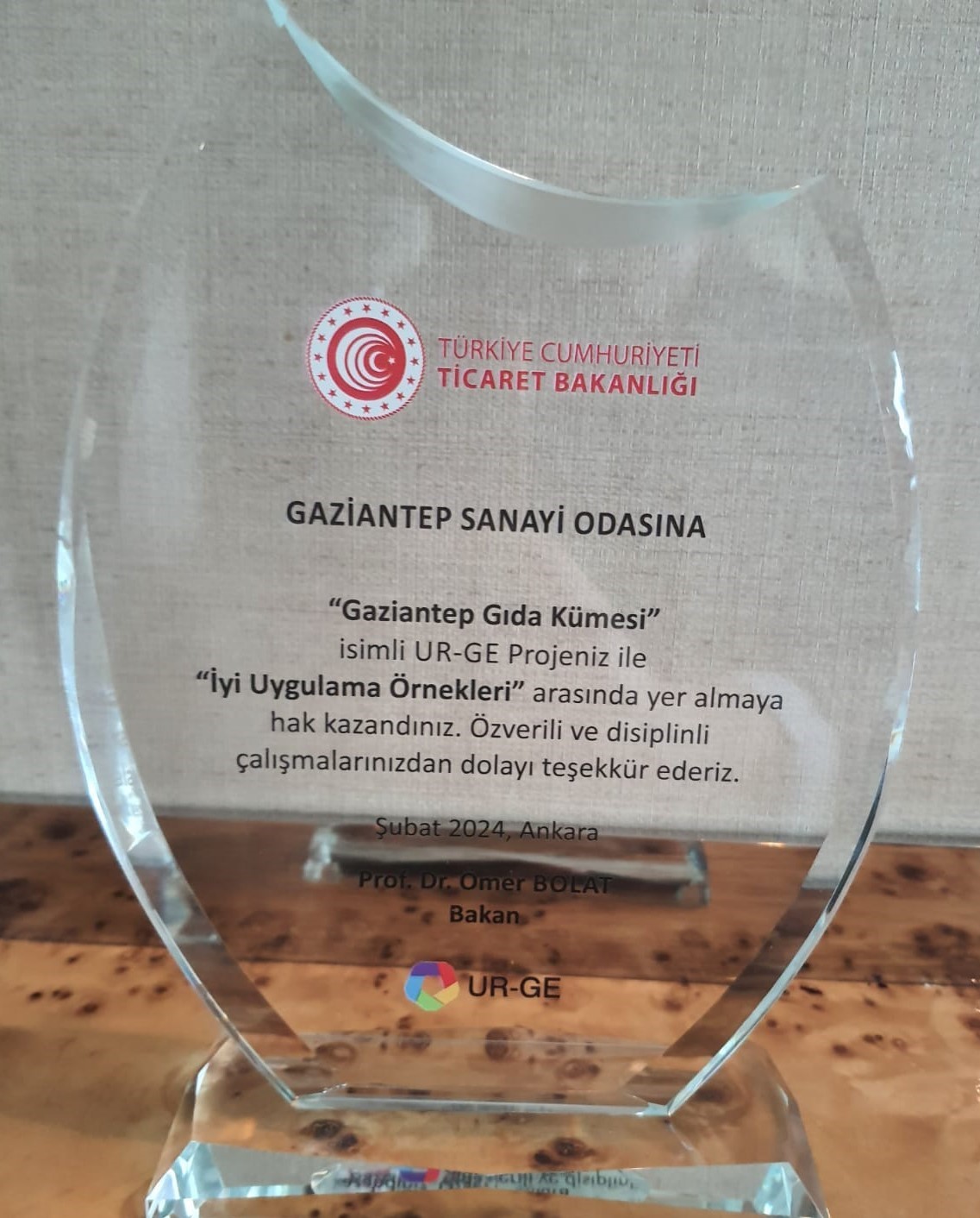 Ticaret Bakanlığından GSO Gaziantep Gıda K&uuml;mesi&rsquo;ne &ouml;d&uuml;l
