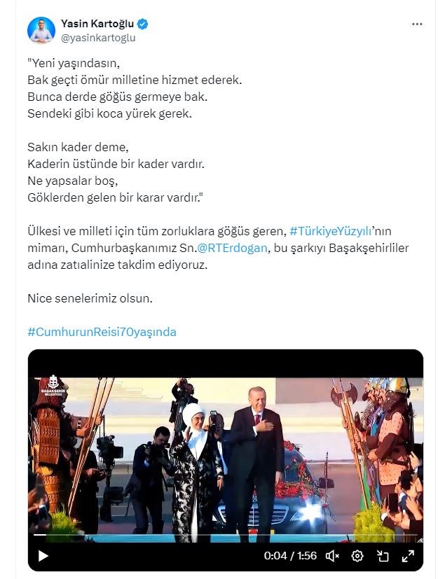 Başakşehir’den Cumhurbaşkanı Erdoğan’a doğum gününde anlamlı şarkı
