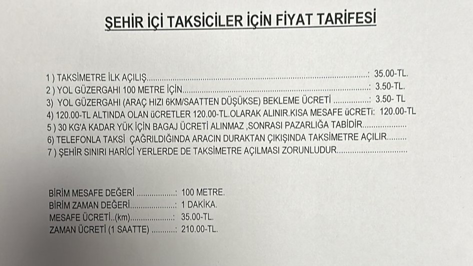 Uşak’ta taksi ücretlerine zam