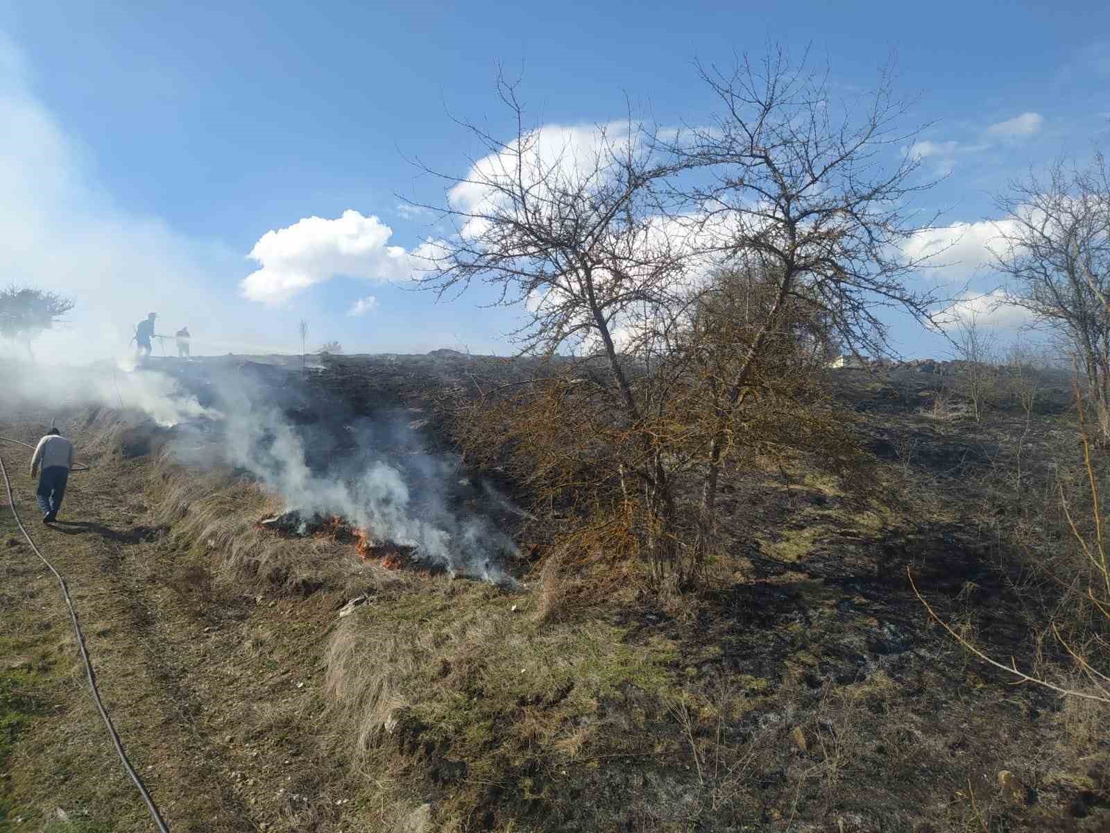 Mezarlıkta otlar alev alev yandı
