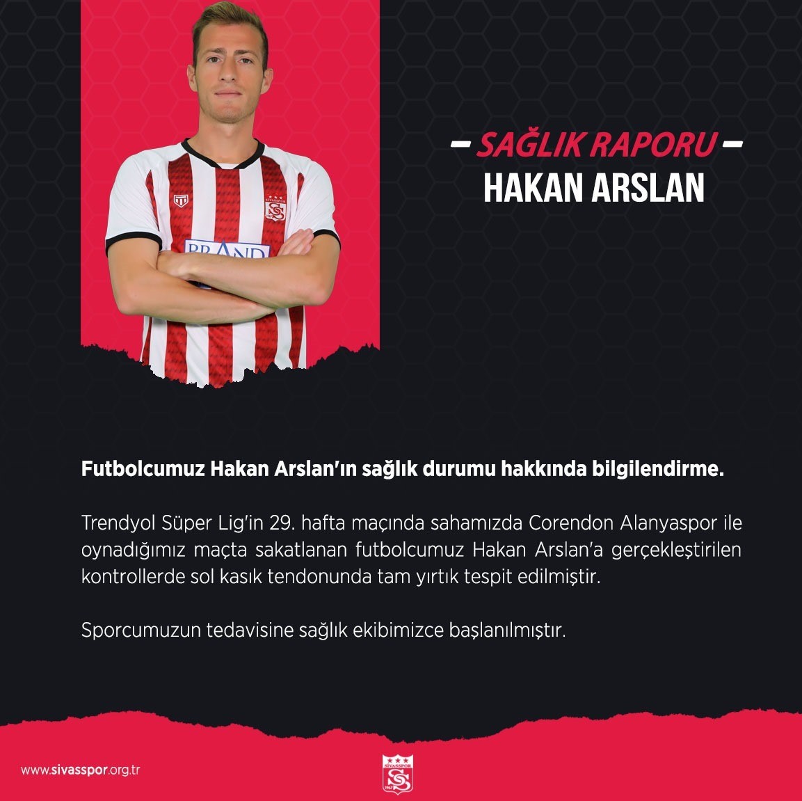 Sivasspor’a Hakan Arslan’dan kötü haber 
