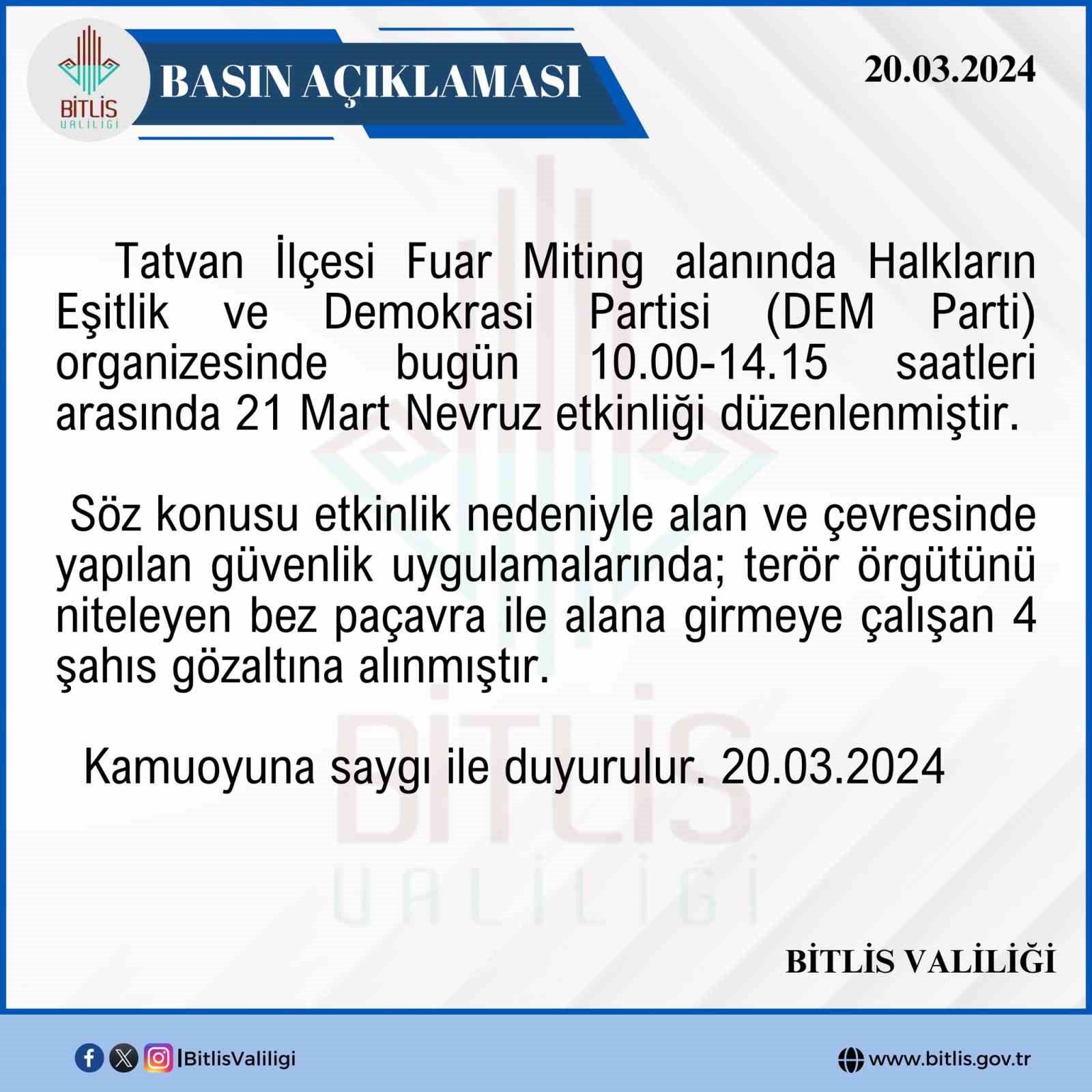 Tatvan&rsquo;da Nevruz kutlamasında 4 kişi g&ouml;zaltına alındı
