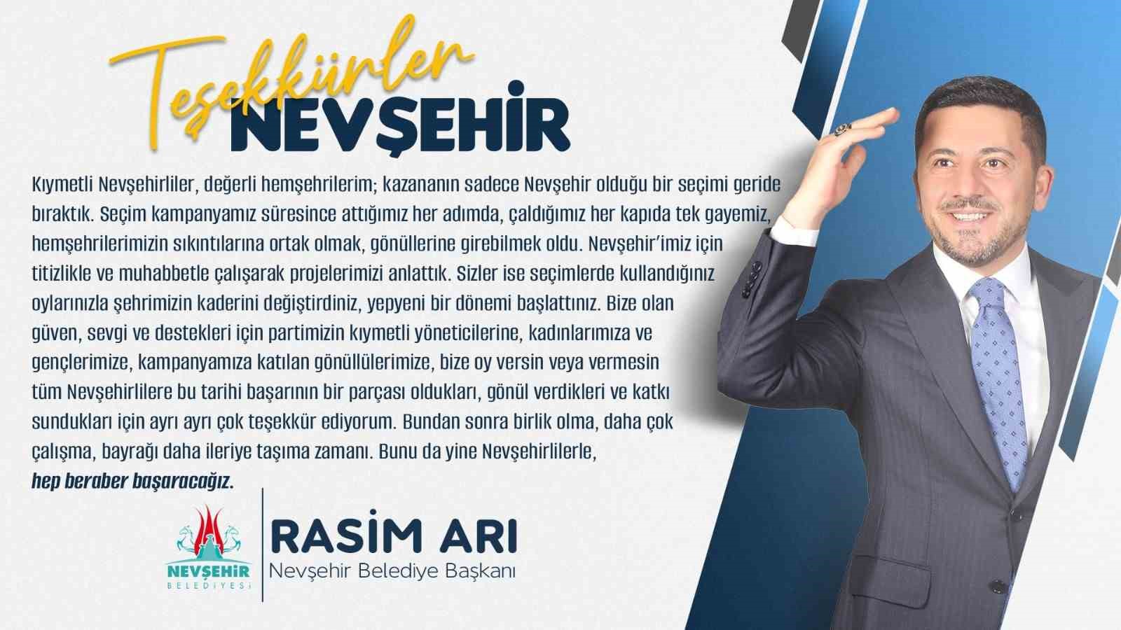 Belediye Başkanı seçilen Rasim Arı teşekkür mesajı yanladı