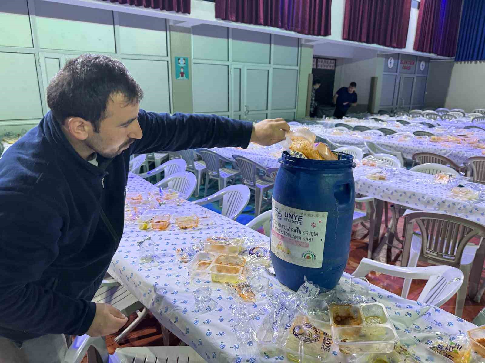 Ünye’de artan iftar yemekleri sokak hayvanları için mama oldu