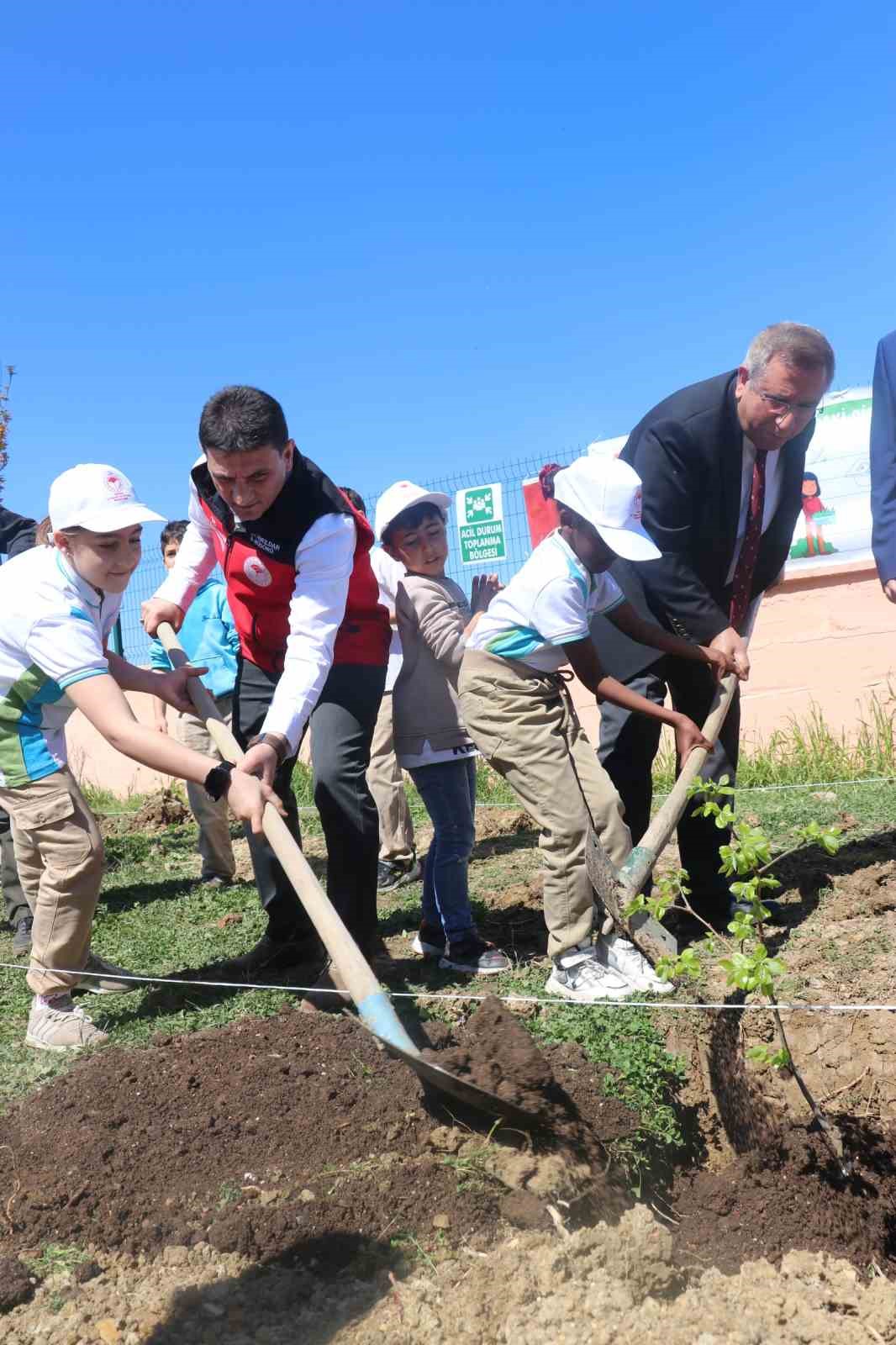Yalova’da öğrenciler okul bahçesine meyve ağacı fidanı dikti

