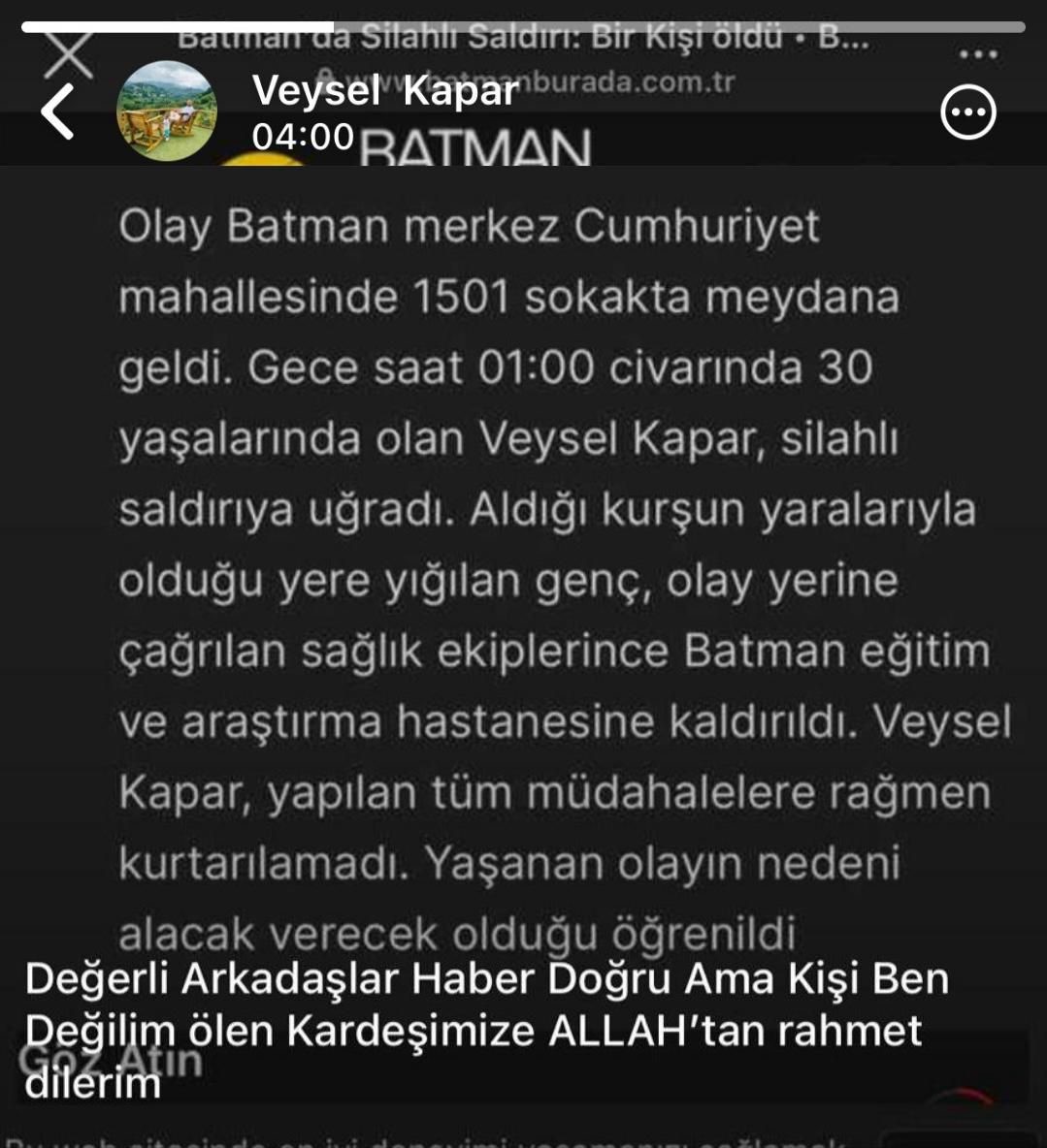 Batman’da silahlı kavga: 1 ölü
