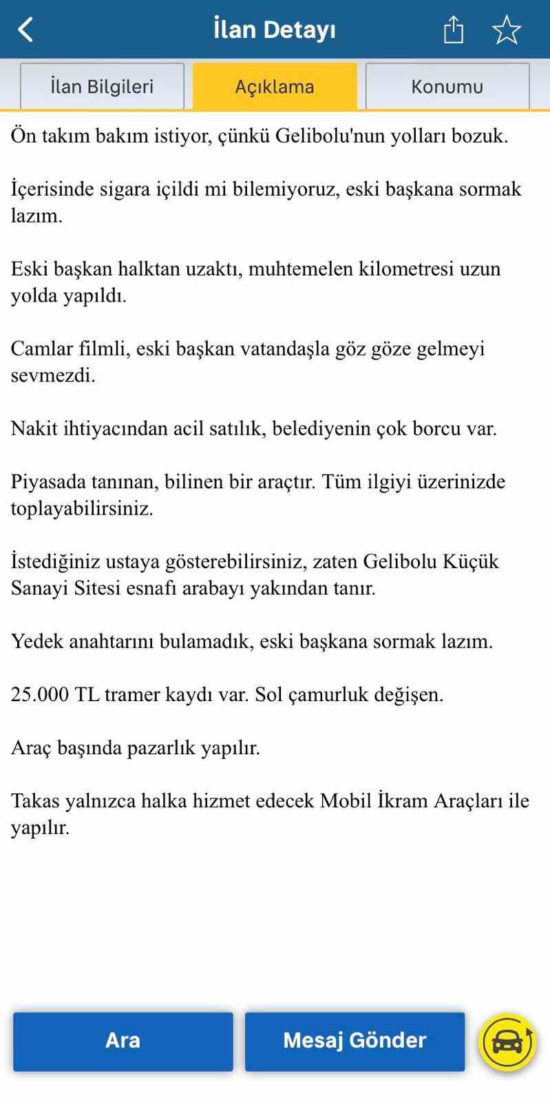 AK Partili Başkan makam aracını satılığa &ccedil;ıkardı, kendi arabasını makam aracı yaptı
