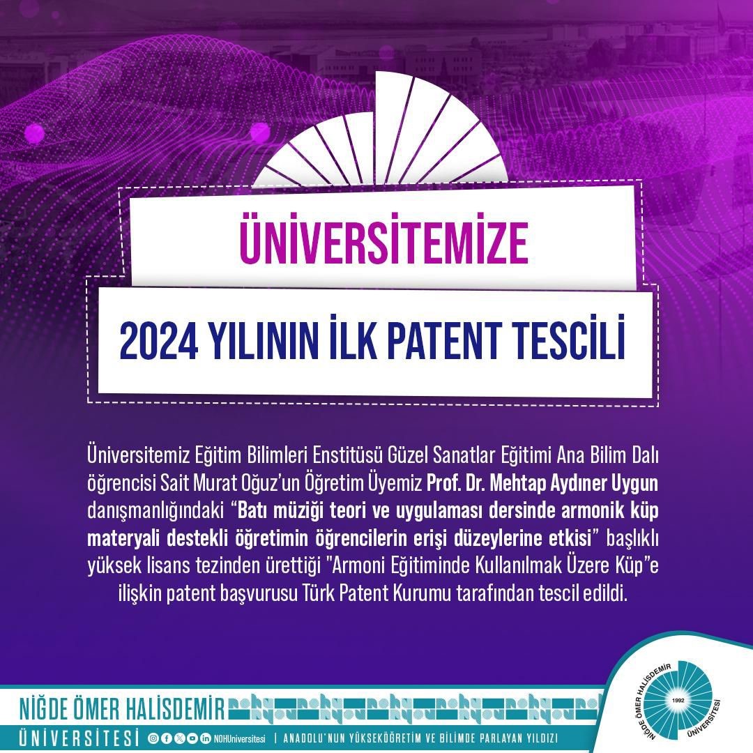 Niğde Ömer Halisdemir Üniversitesi 2024 yılının ilk patenti Türk Patent Kurumu tarafından tescil edildi