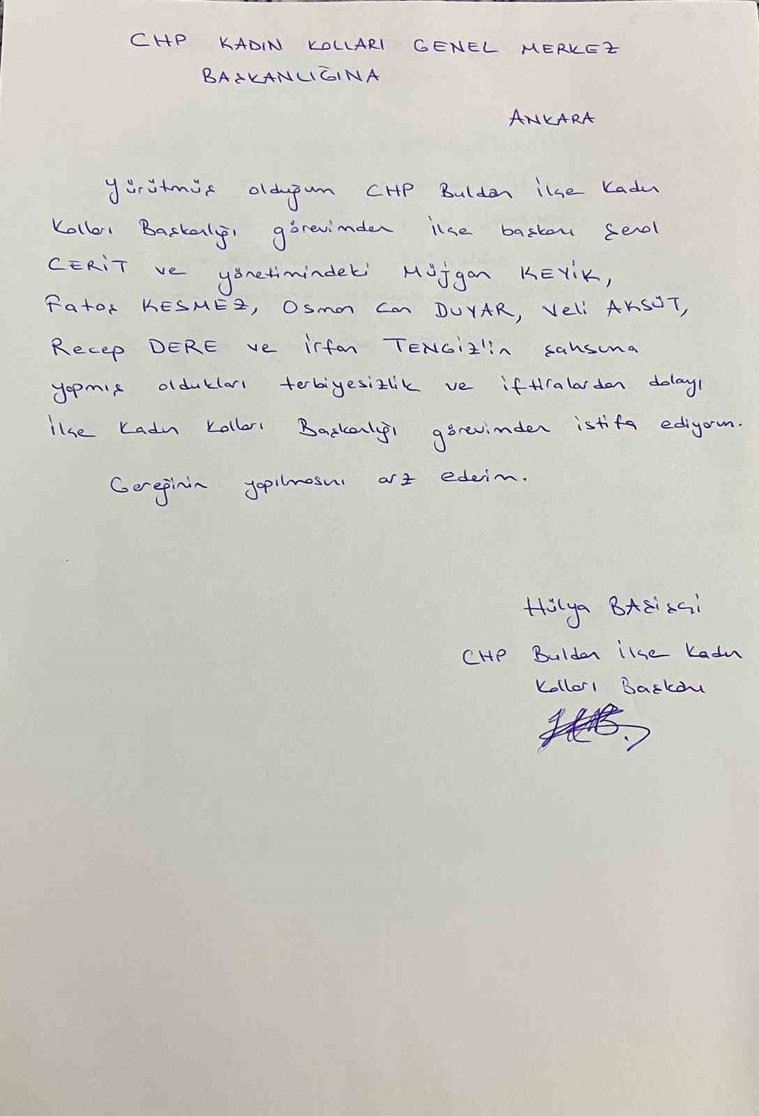 Denizli’de CHP İlçe Kadın Kolları Başkanı istifa etti
