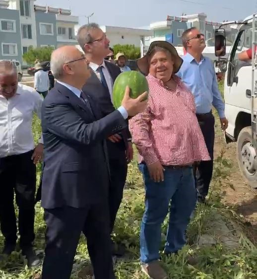 Vali Köşger karpuzu kesip göbeğini yedi, işçilerle birlikte kamyona yükleme yaptı