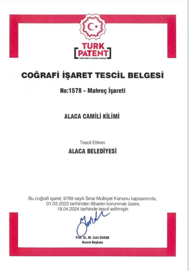 Alaca’nın camili kilimi coğrafi tescil belgesi aldı