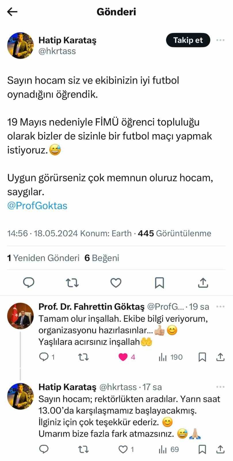 Rektör Göktaş, öğrencilerle maç yaptı
