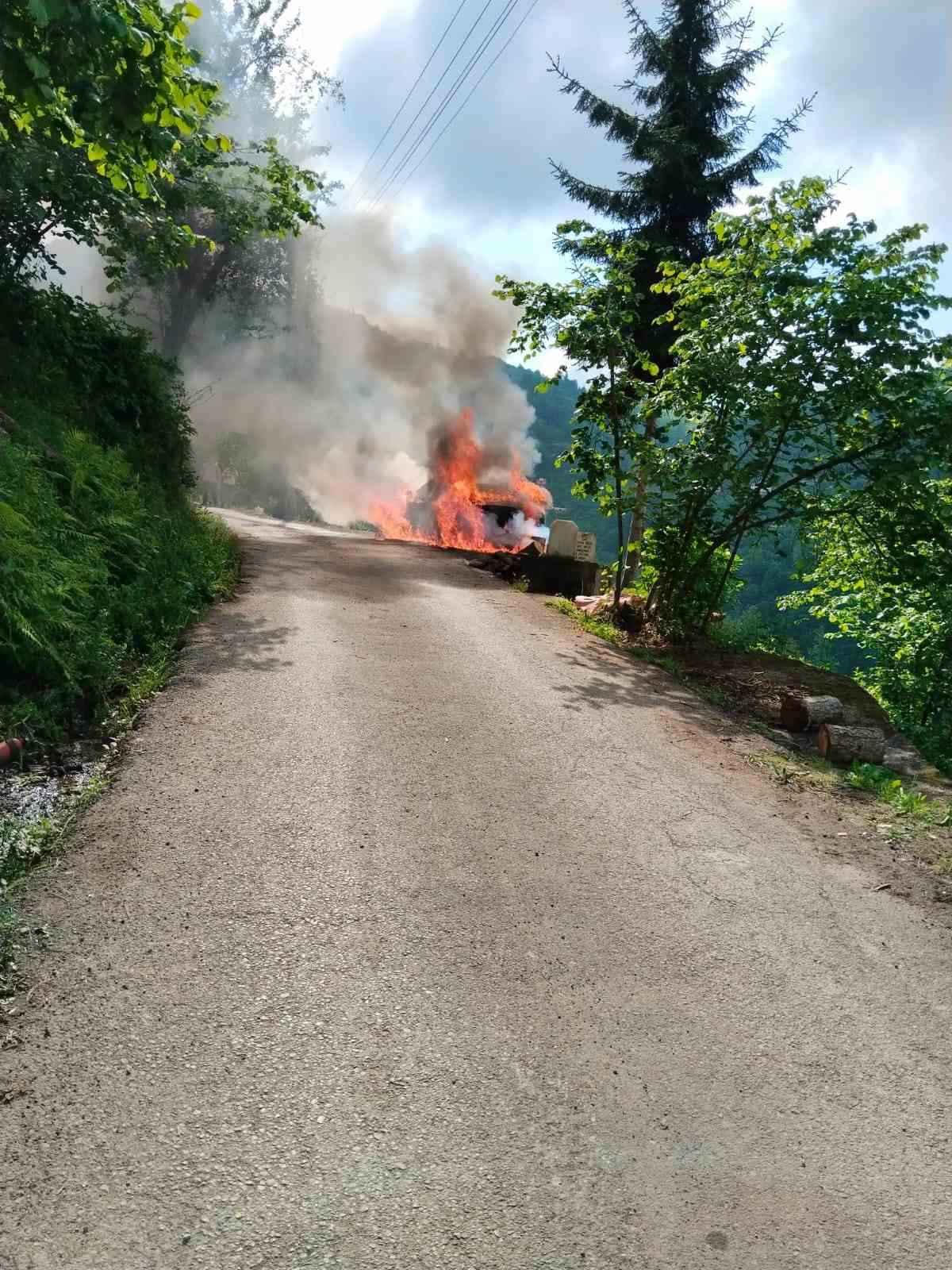 Trabzon’da park halindeki otomobil alev alev yandı
