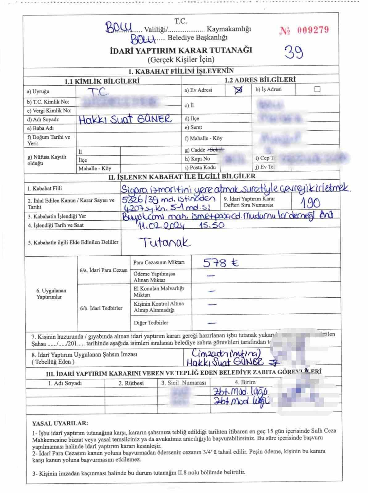 AK Parti ve CHP İl Başkanlarına Bolu Belediyesi &lsquo;izmarit atma&rsquo; cezası kesti
