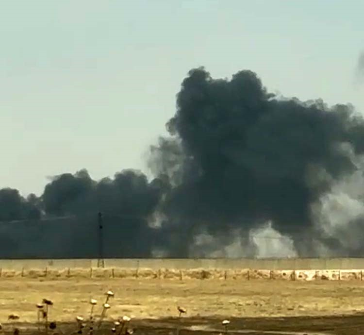 Nusaybin ilçesinde kuru otların olduğu alan ve sınır hattında ekili buğday küle döndü