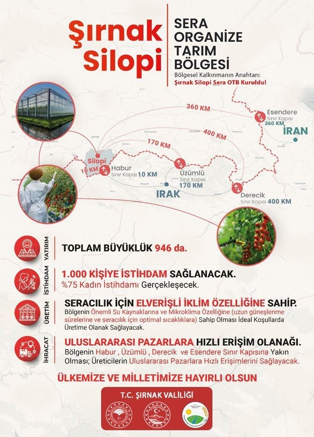 Silopi’ye bin kişiyi istihdam edecek Sera Organize Tarım Bölgesi kuruluyor
