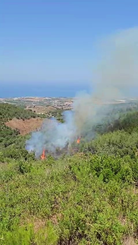 Helikopterle müdahale edilen orman yangını kısa sürede söndürüldü