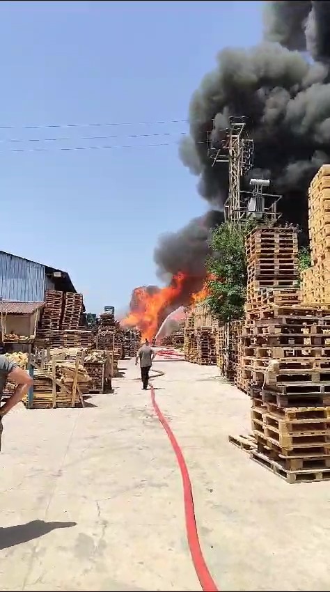 Palet fabrikası alev alev yanıyor