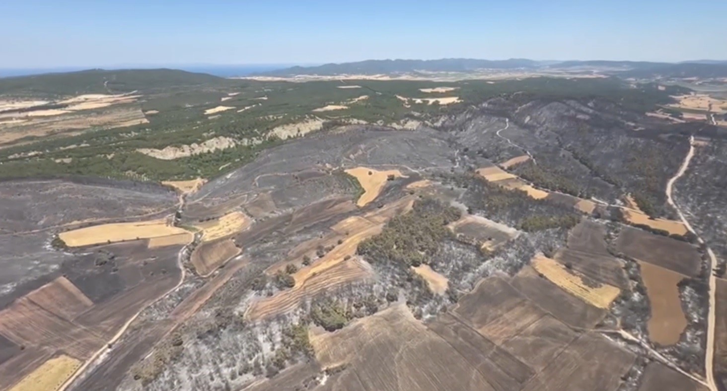 Tarım ve Orman Bakanı İbrahim Yumaklı, Çanakkale’deki yangını havadan inceledi
