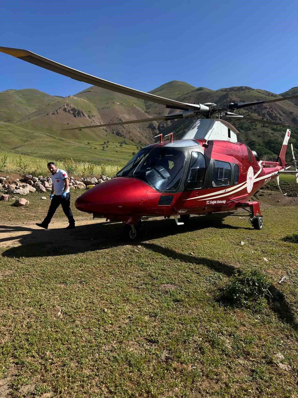 Arı sokması sonucu bilinç kaybı yaşayan hasta, ambulans helikopterle Erzurum’a sevk edildi