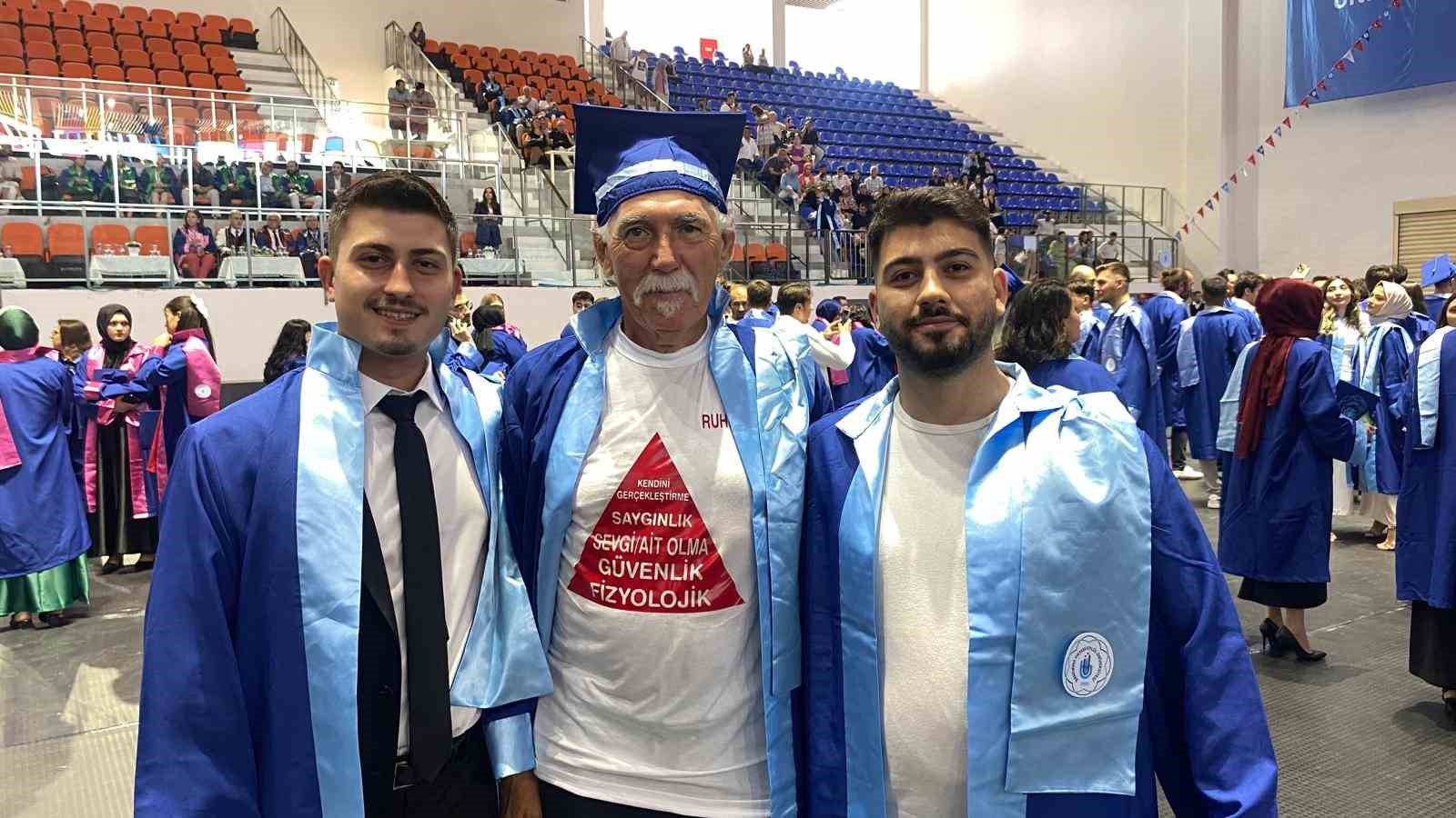 Erdek’te okuyan Türkiye’nin en yaşlı üniversite öğrencisi mezun oldu