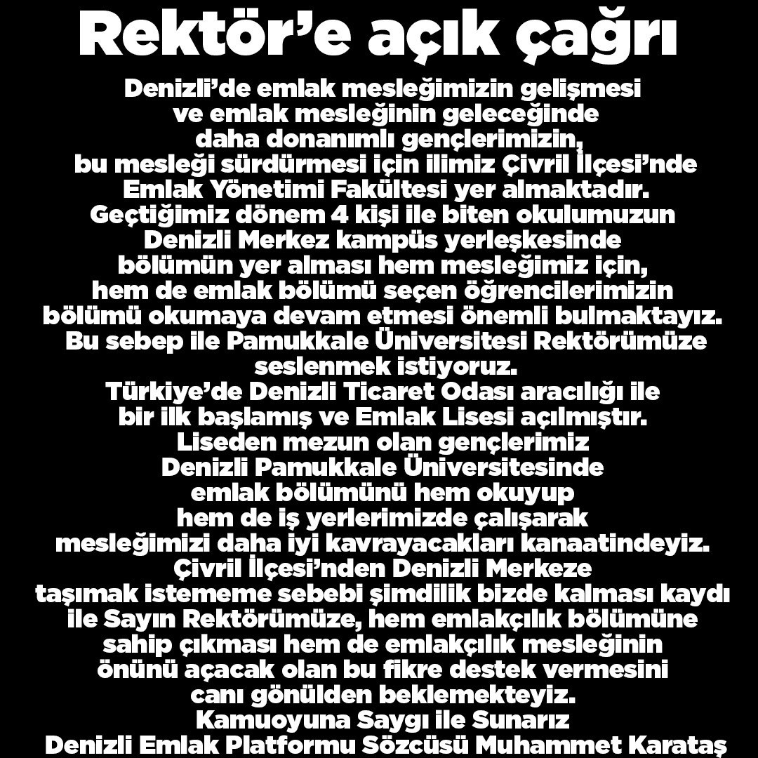 Denizli Emlak Platformundan PAÜ Rektörü Kutluhan’a çağrı
