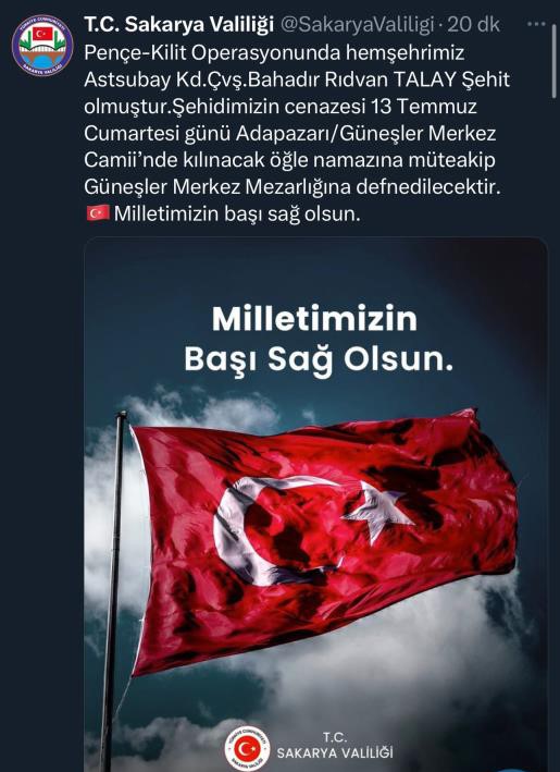 Sakaryalı şehidin baba evine Türk bayrağı asıldı
