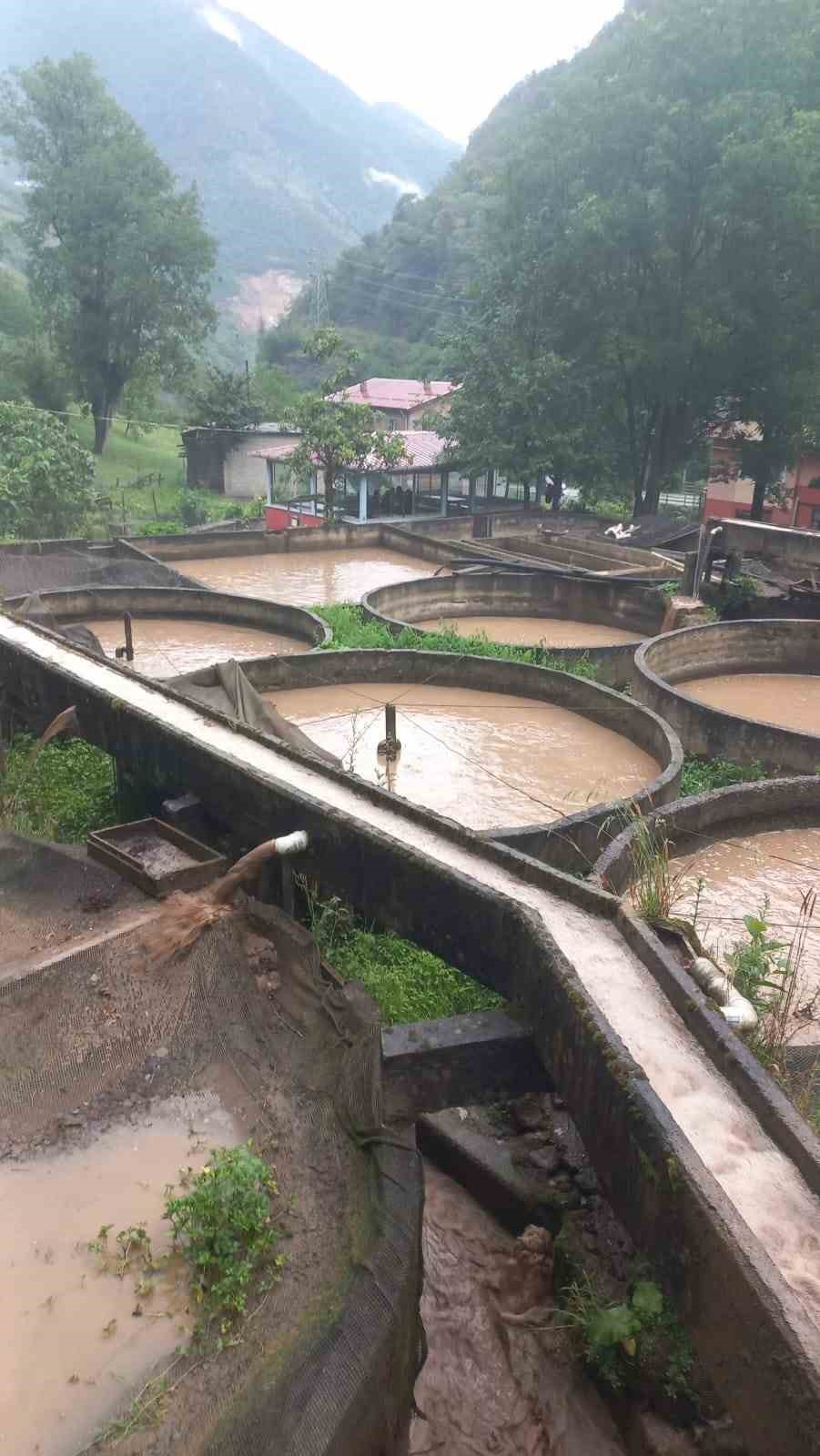 Trabzon’da etkili olan yağış sonrası balık çiftliği sular altında kaldı
