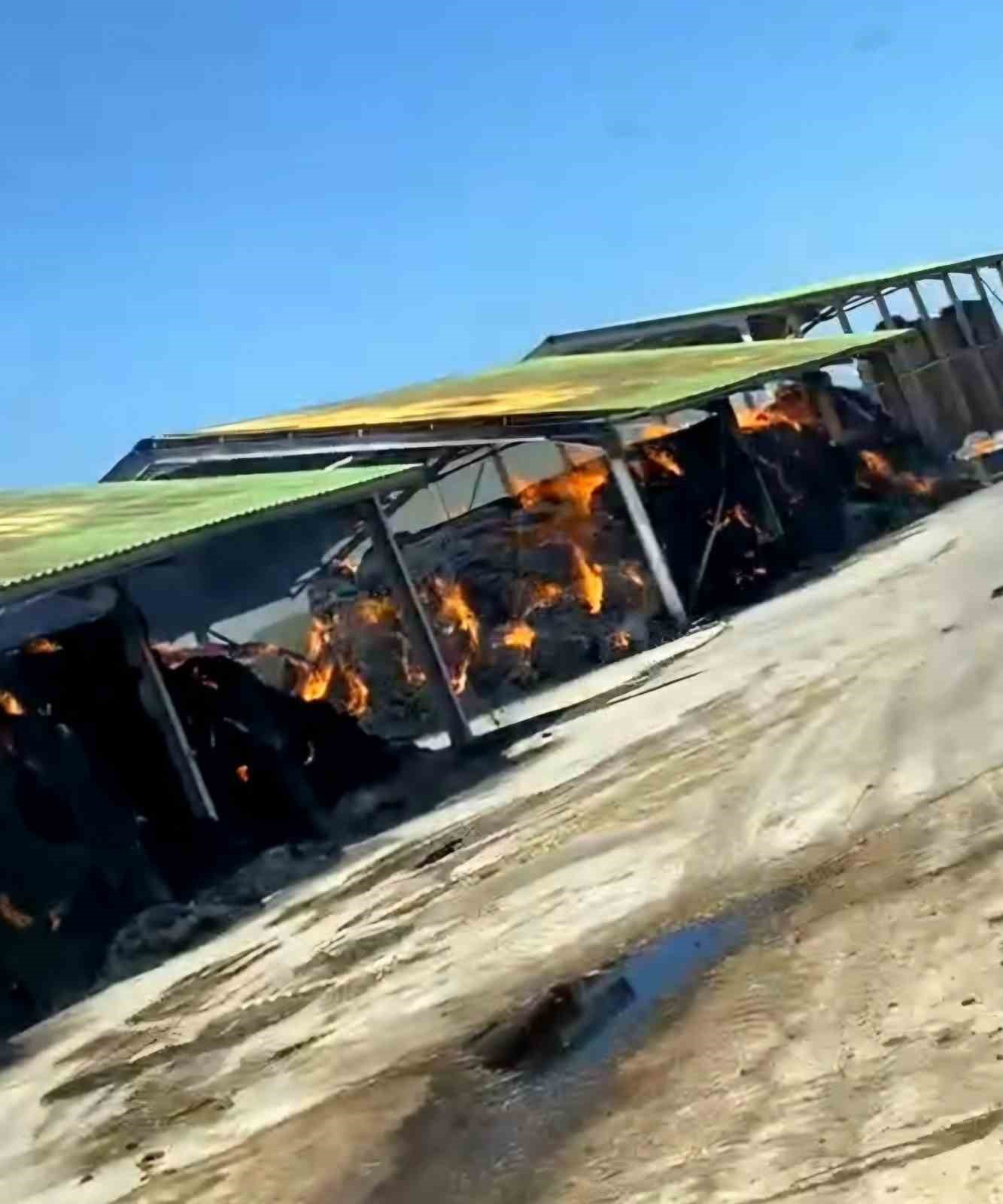 Hayvan &ccedil;iftliğindeki saman yangını korkuttu
