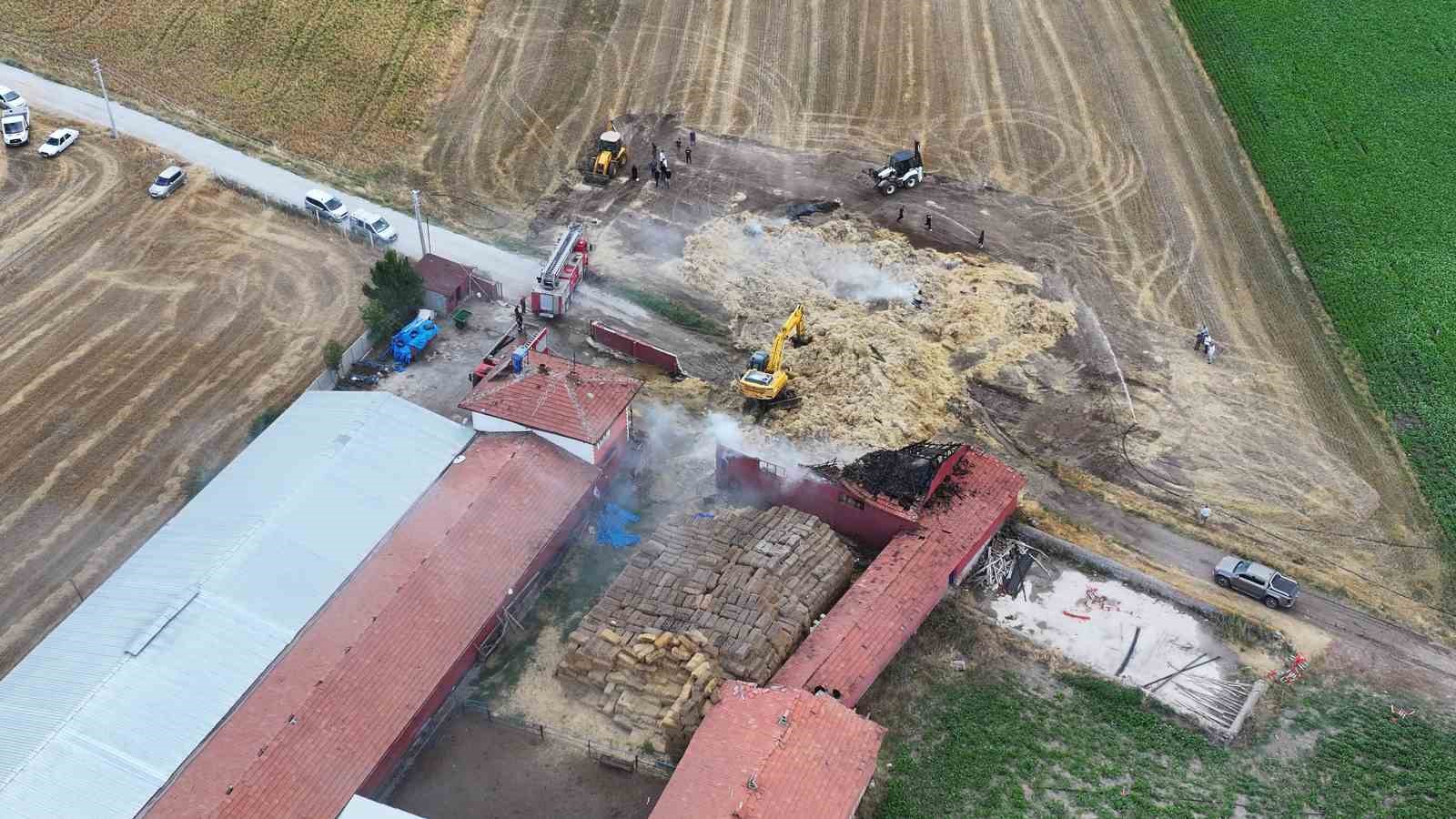 Depoda çıkan yangında 3 bin adet saman balyası küle döndü