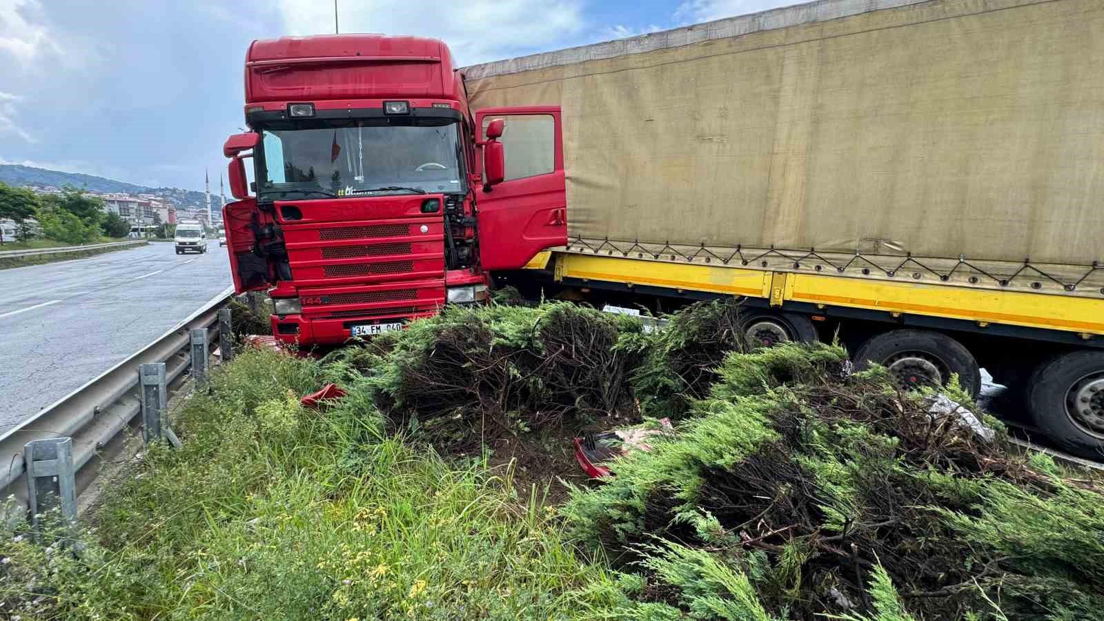 Rize’de tır orta refüje çıktı: 1 yaralı
