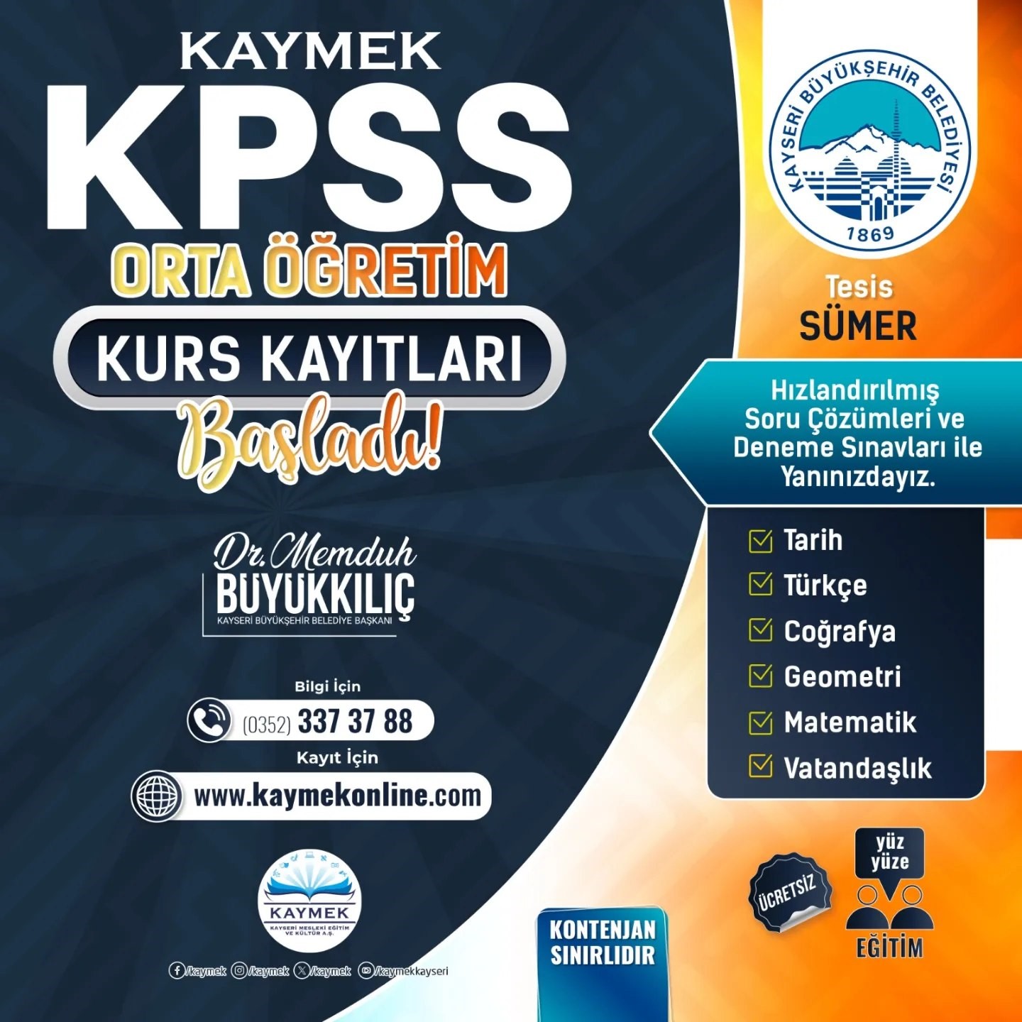 KAYMEK’te KPSS için kurs kayıtları sürüyor
