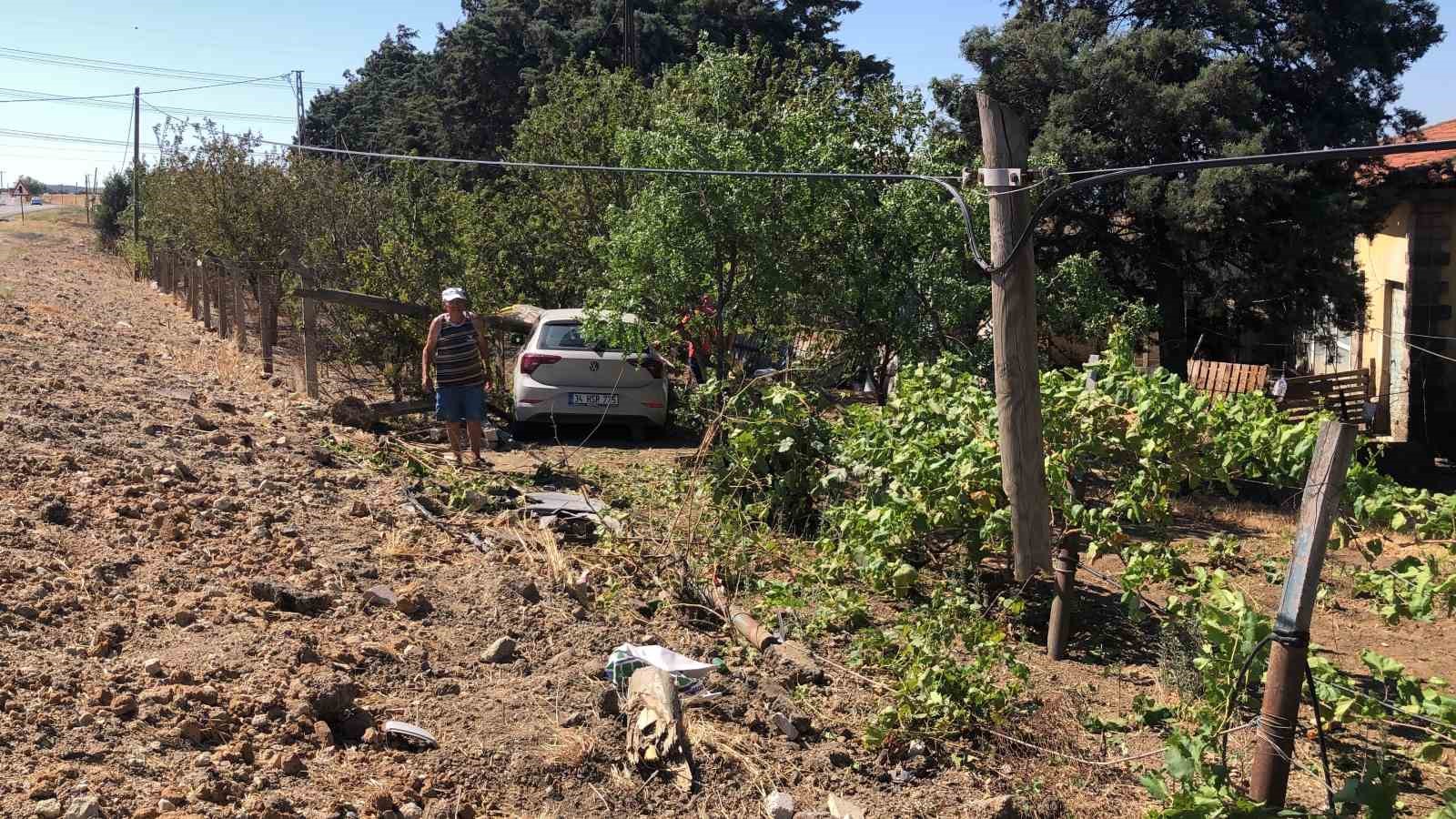 &Ouml;nce direğe &ccedil;arptı, sonra bağ evinin bah&ccedil;esine daldı

