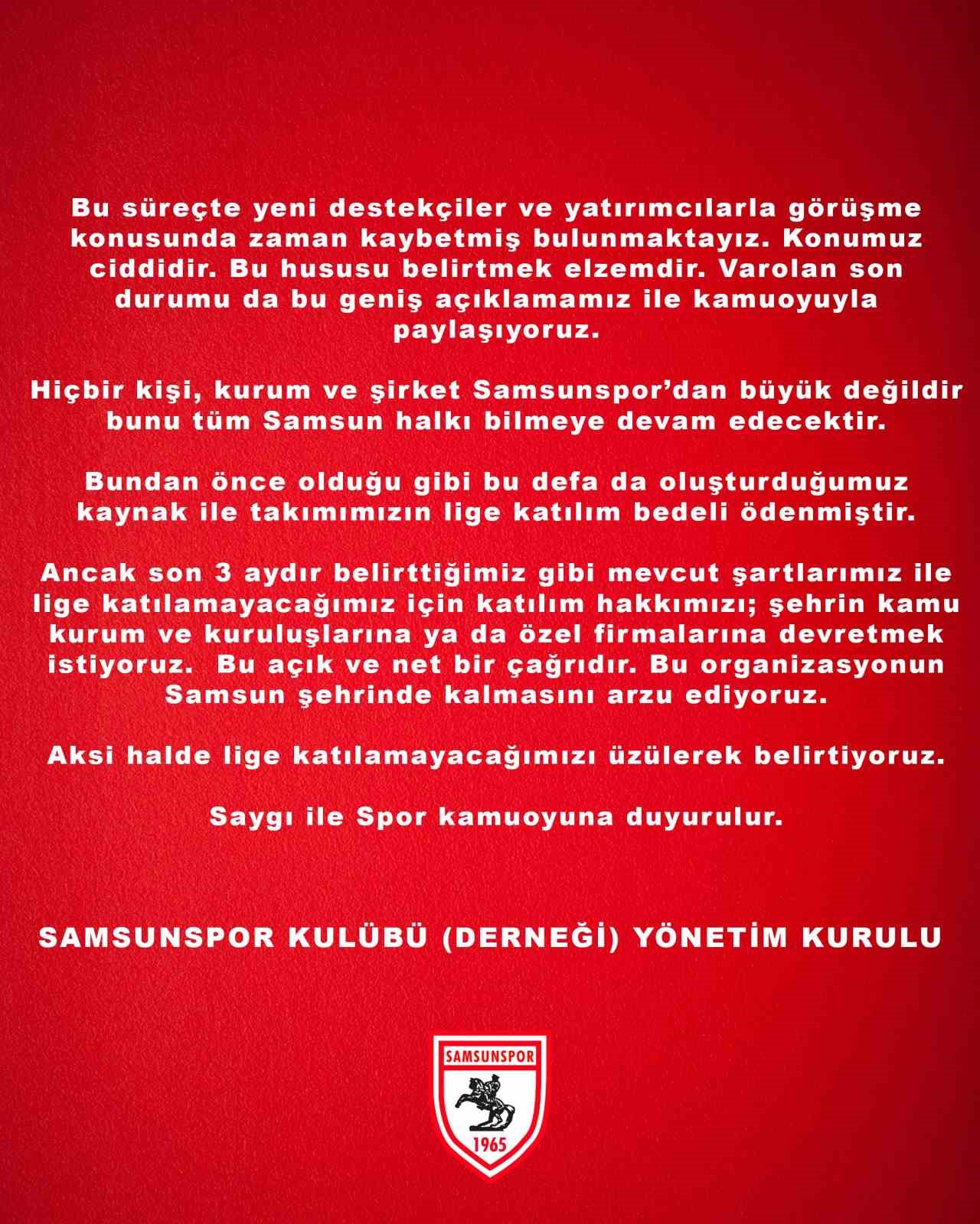 Samsunspor’dan SAMPA’ya tepki: “Bizleri şaşkınlık içinde bıraktı”
