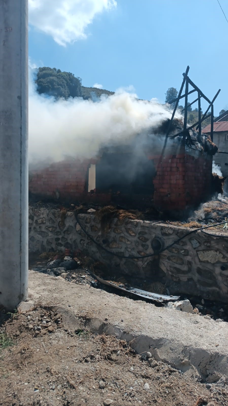 Ahır alev alev yandı, hayvanlar son onda telef olmaktan kurtarıldı
