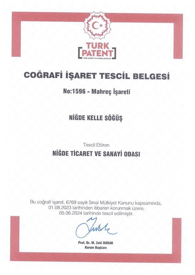 Niğde&rsquo;nin Yerel Lezzeti &rsquo;Kelle S&ouml;ğ&uuml;ş&rsquo; Coğrafi İşaret Tescil Belgesi aldı
