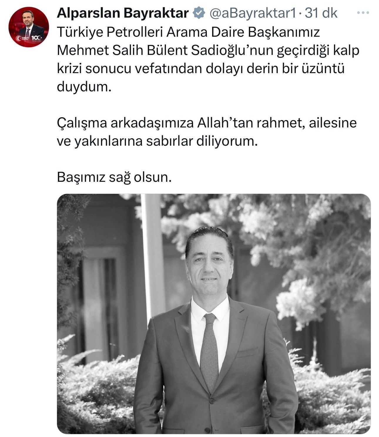 T&uuml;rkiye Petrolleri Arama Daire Başkanı Sadioğlu &ouml;l&uuml; bulundu
