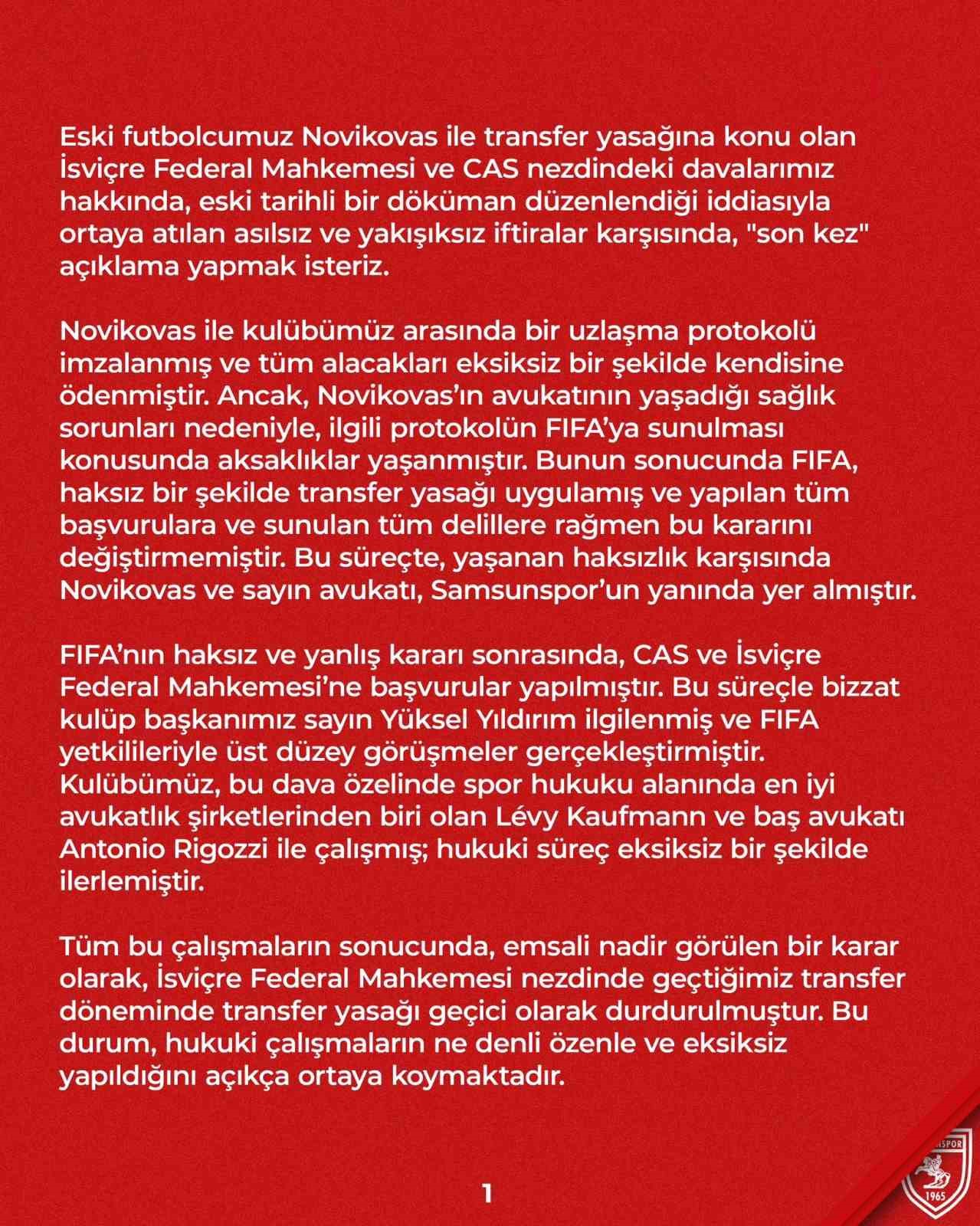 Samsunspor’dan ’eski tarihli doküman’ iddiasıyla ilgili açıklama: "Söz konusu dahi olamaz"
