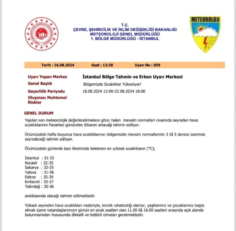 Valilik o il i&ccedil;in uyardı: sıcaklıklar 3 ile 5 derece artması bekleniyor
