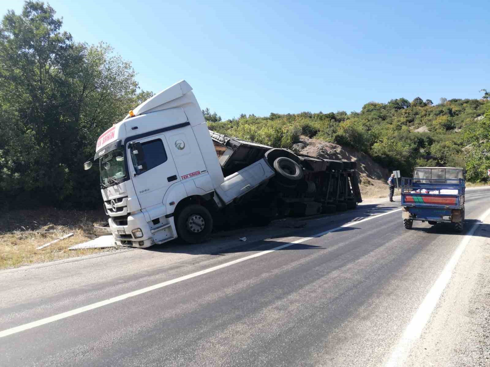 Tokat’ta kontrplak yüklü tır devrildi: 1 yaralı
