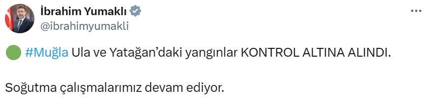 Bakan Yumaklı açıkladı: "Muğla’daki yangınlar kontrol altında"