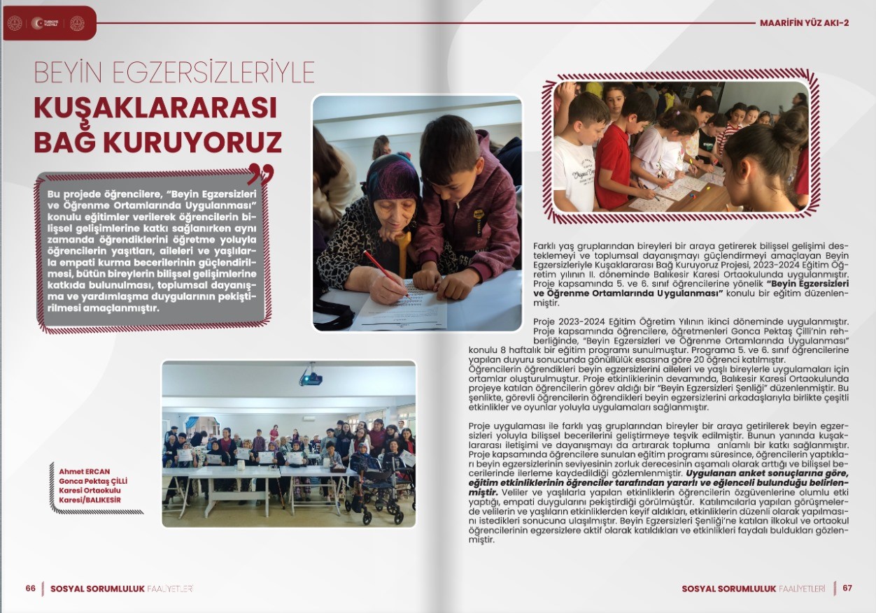 Karesi Ortaokulu projesi &rsquo;Maarifin Y&uuml;z Akı&rsquo; dergisinde yayınlandı
